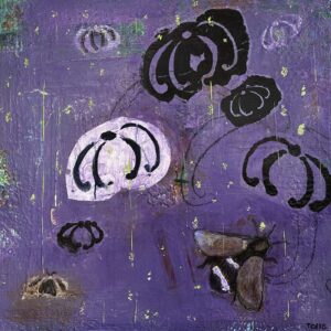 #1207 July (nepeta/bees/purple) 24x24 acrylic cradled wood panel, 2023
