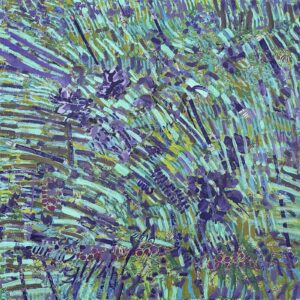 #1311 Fists of Purple 36x36 mixed media cradled wood panel, 2026